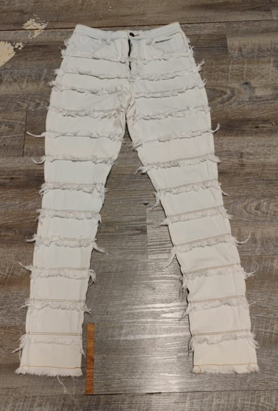 Loverly Fit White Fringe Jeans Pants Distressed Holes Size S (26WX30)